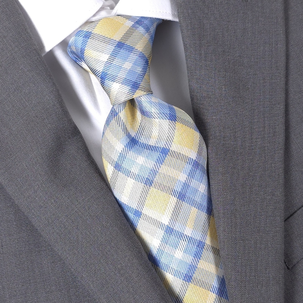 NWT ▪️ CLUB ROOM Men's Necktie, Plaid Pattern, Yellow & Blue. REGULAR PRICE $55 - Picture 7 of 11
